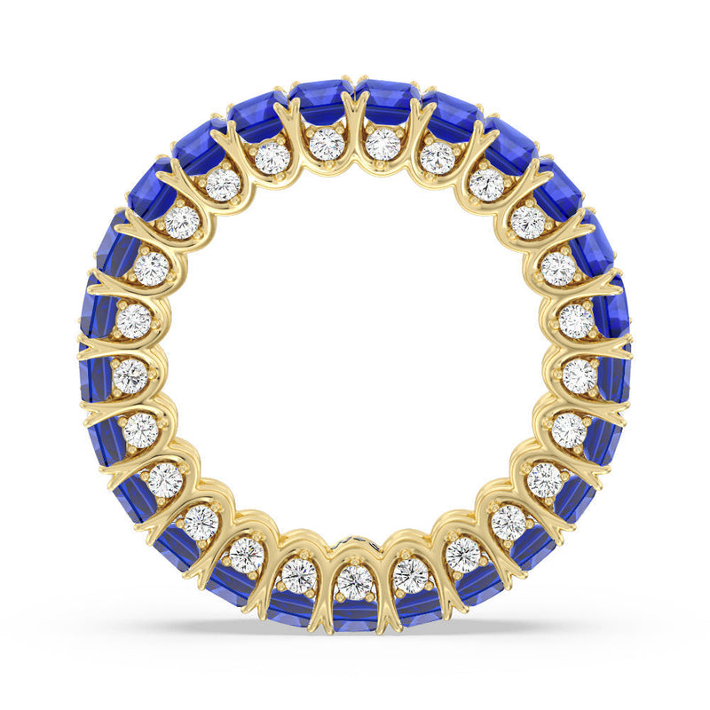 Created Sapphire Emerald Split Prong Basket Eternity Ring