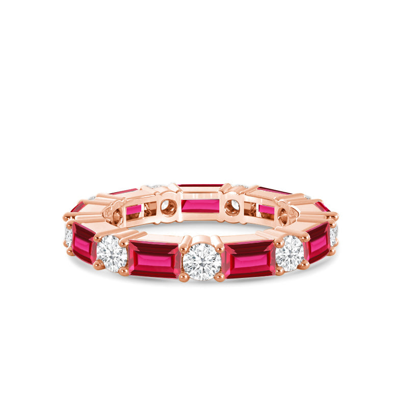 Geometric Sequence Created Ruby and Round Diamond Eternity Ring
