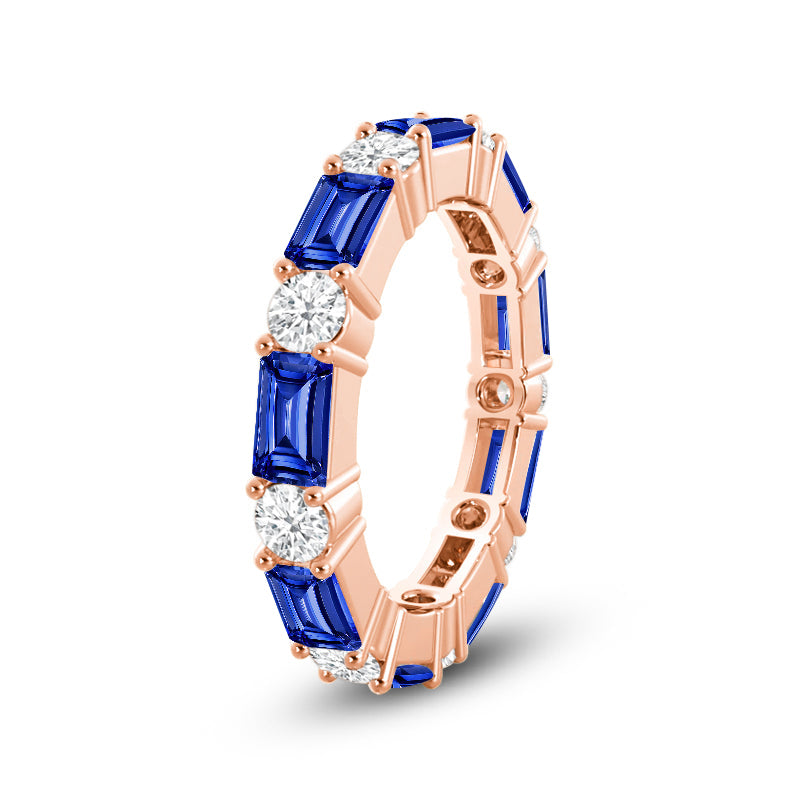 Geometric Sequence Created Sapphire and Round Diamond Eternity Ring