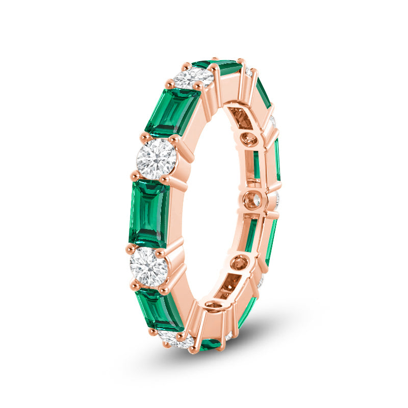 Geometric Sequence Created Emerald and Round Diamond Eternity Ring