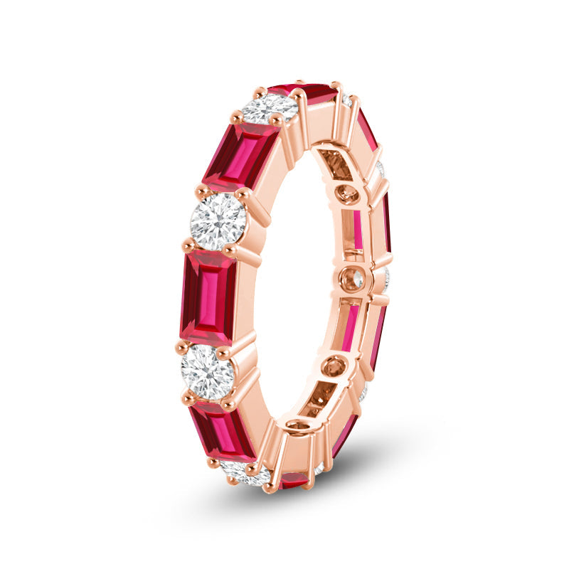 Geometric Sequence Created Ruby and Round Diamond Eternity Ring