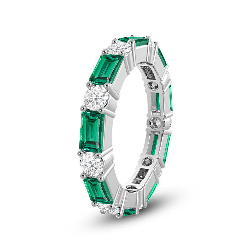 Geometric Sequence Created Emerald and Round Diamond Eternity Ring