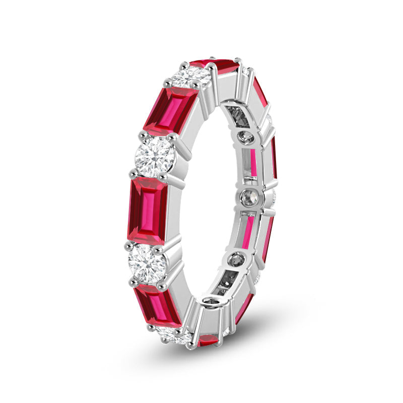 Geometric Sequence Created Ruby and Round Diamond Eternity Ring