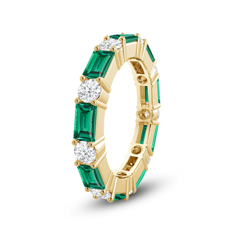 Geometric Sequence Created Emerald and Round Diamond Eternity Ring