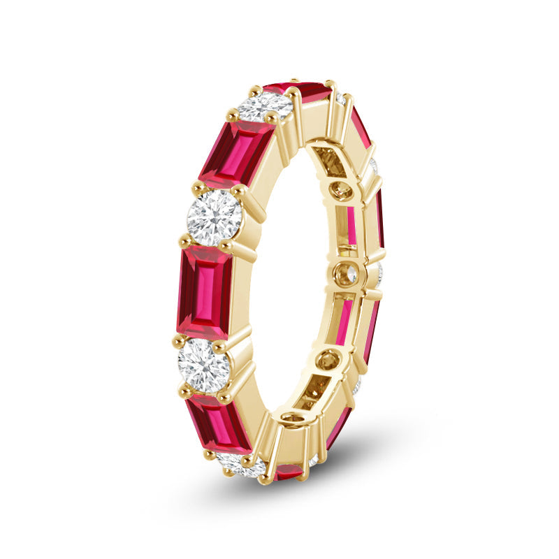 Geometric Sequence Created Ruby and Round Diamond Eternity Ring