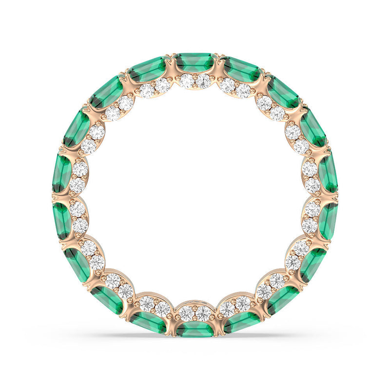 East-West Created Emerald Split Prong Studded Gallery Eternity Ring