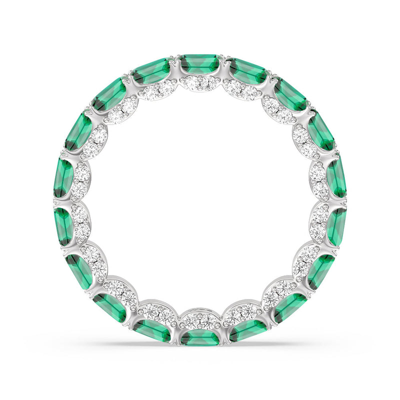 East-West Created Emerald Split Prong Studded Gallery Eternity Ring