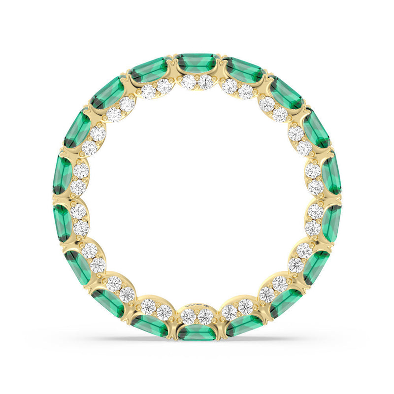 East-West Created Emerald Split Prong Studded Gallery Eternity Ring