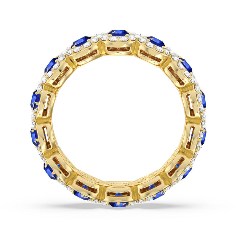 Created Sapphire Round Halo Eternity Ring