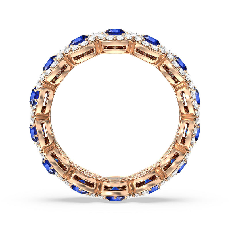 Created Sapphire Round Halo Eternity Ring