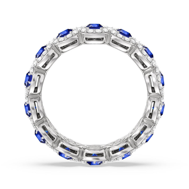 Created Sapphire Round Halo Eternity Ring