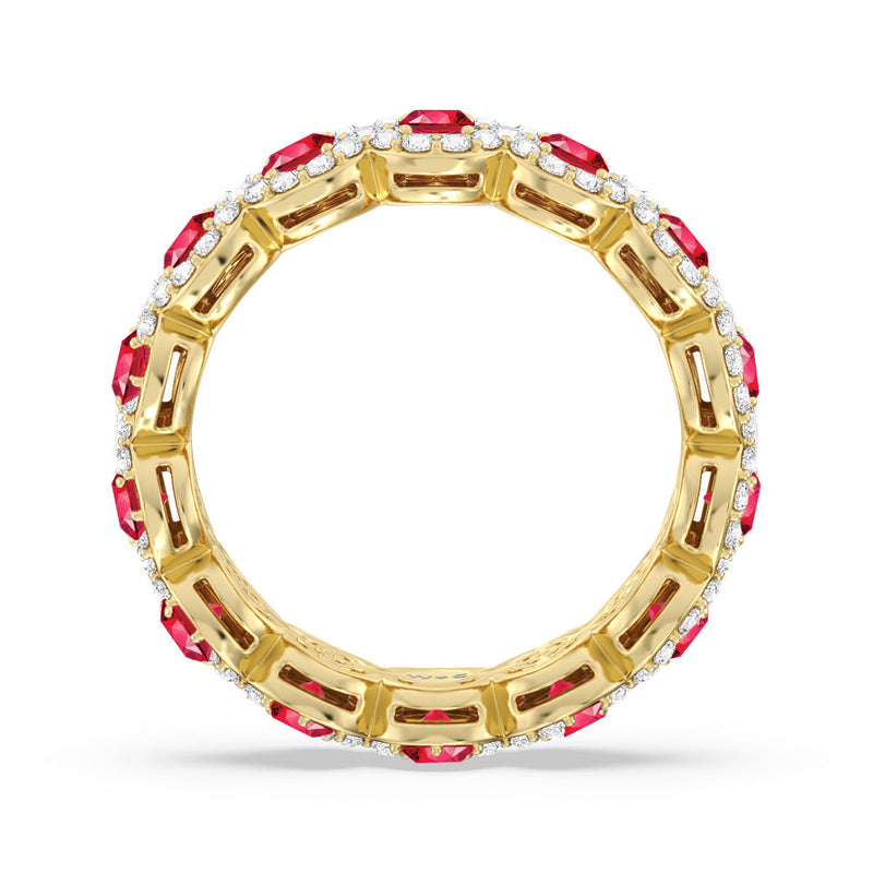 Created Ruby Round Halo Eternity Ring