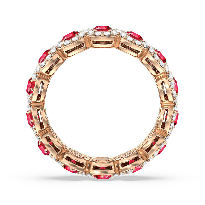 Created Ruby Round Halo Eternity Ring