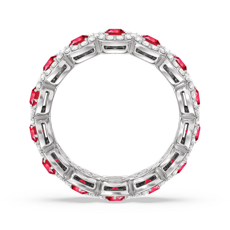 Created Ruby Round Halo Eternity Ring