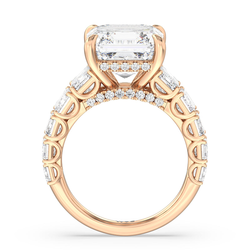 Elegance Emerald Accent Hidden Halo Engagement Ring