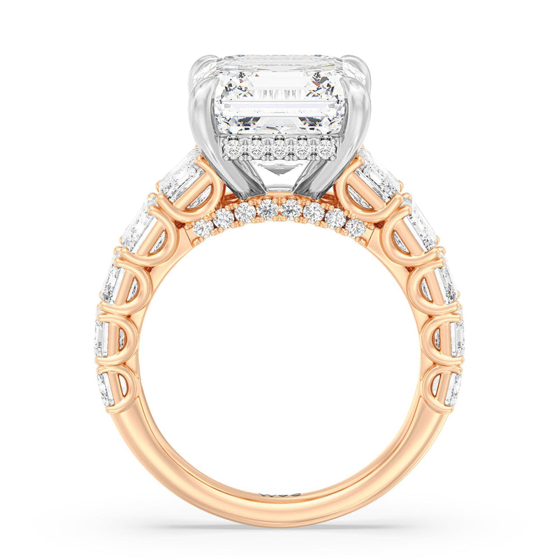 Elegance Emerald Accent Hidden Halo Engagement Ring