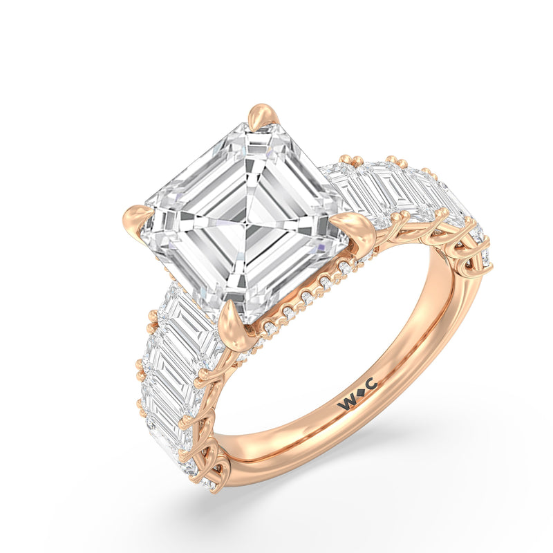 Elegance Emerald Accent Hidden Halo Engagement Ring