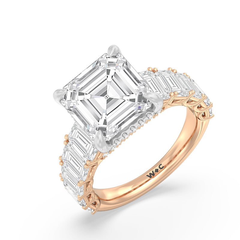 Elegance Emerald Accent Hidden Halo Engagement Ring