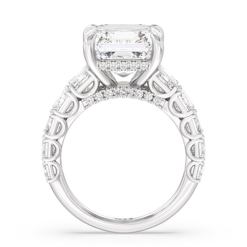 Elegance Emerald Accent Hidden Halo Engagement Ring