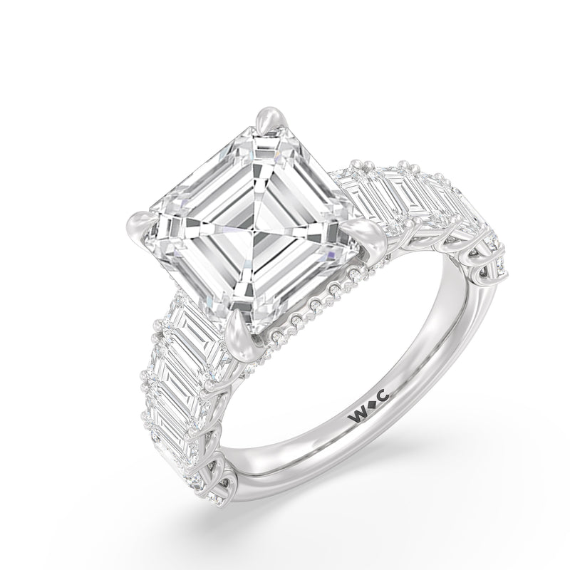 Elegance Emerald Accent Hidden Halo Engagement Ring