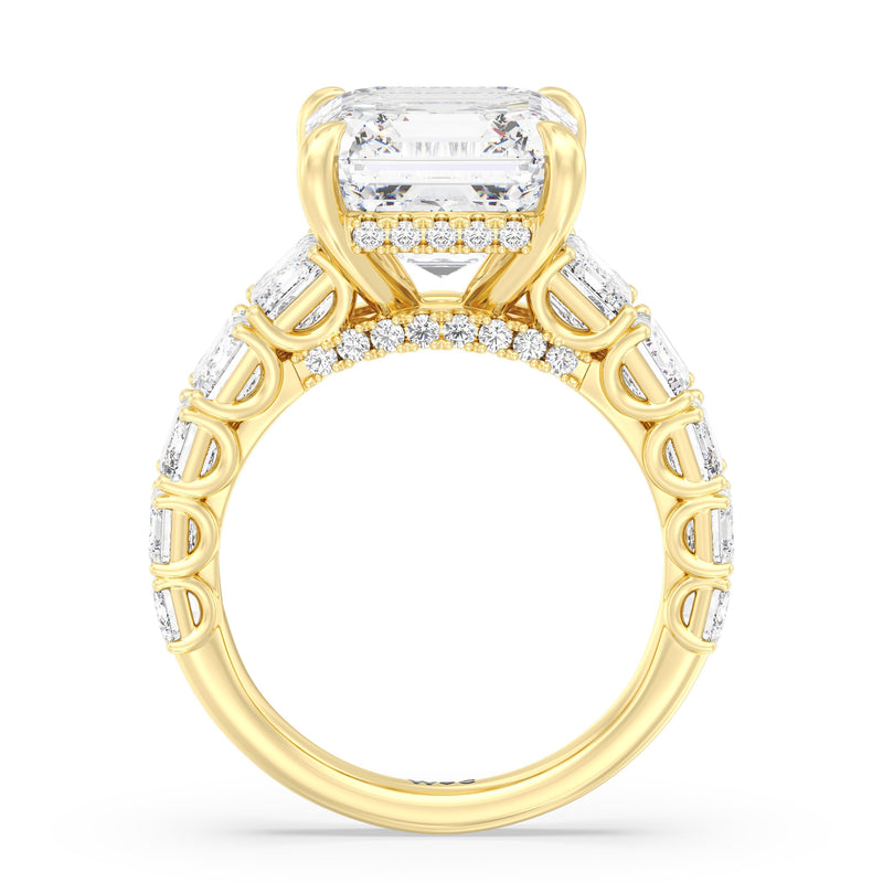 Elegance Emerald Accent Hidden Halo Engagement Ring