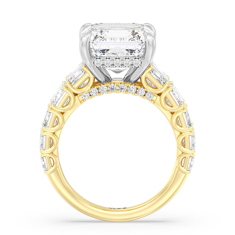 Elegance Emerald Accent Hidden Halo Engagement Ring