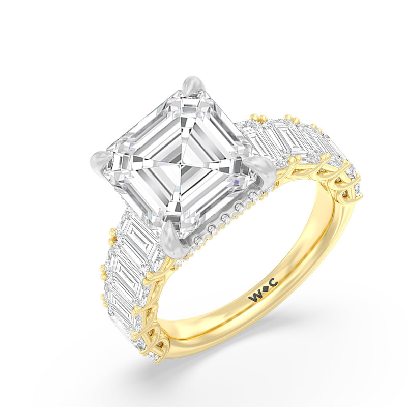Elegance Emerald Accent Hidden Halo Engagement Ring