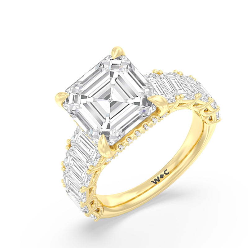 Elegance Emerald Accent Hidden Halo Engagement Ring