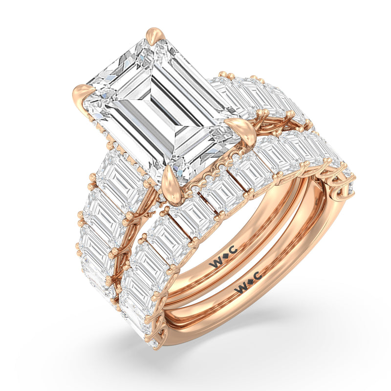 Elegance Emerald Accent Hidden Halo Engagement Ring