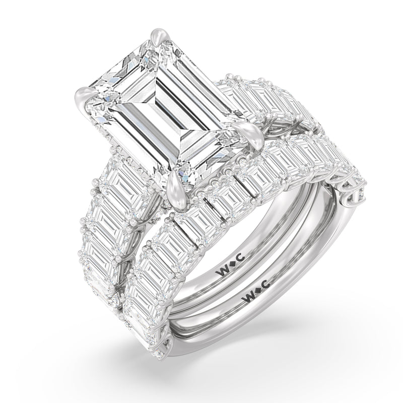 Elegance Emerald Accent Hidden Halo Engagement Ring