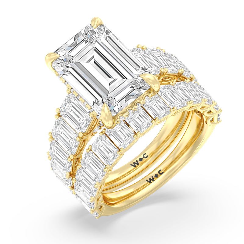 Elegance Emerald Accent Hidden Halo Engagement Ring