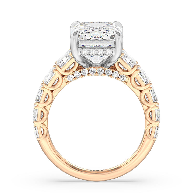 Elegance Emerald Accent Hidden Halo Engagement Ring