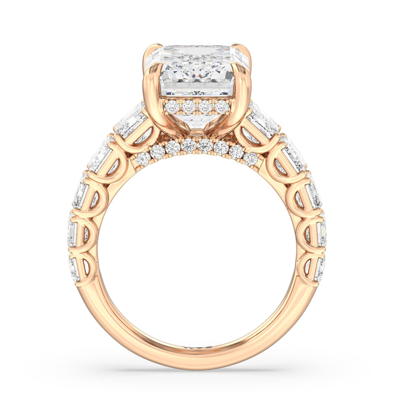 Elegance Emerald Accent Hidden Halo Engagement Ring