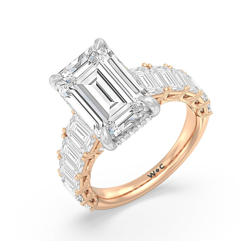 Elegance Emerald Accent Hidden Halo Engagement Ring