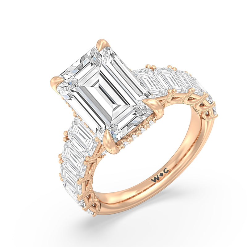 Elegance Emerald Accent Hidden Halo Engagement Ring