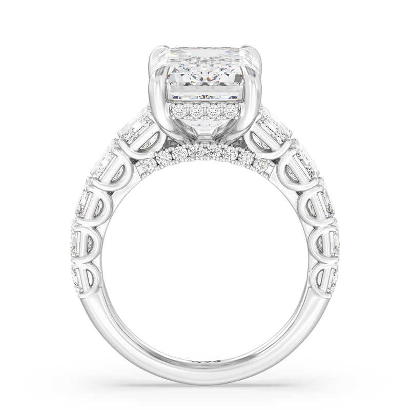 Elegance Emerald Accent Hidden Halo Engagement Ring