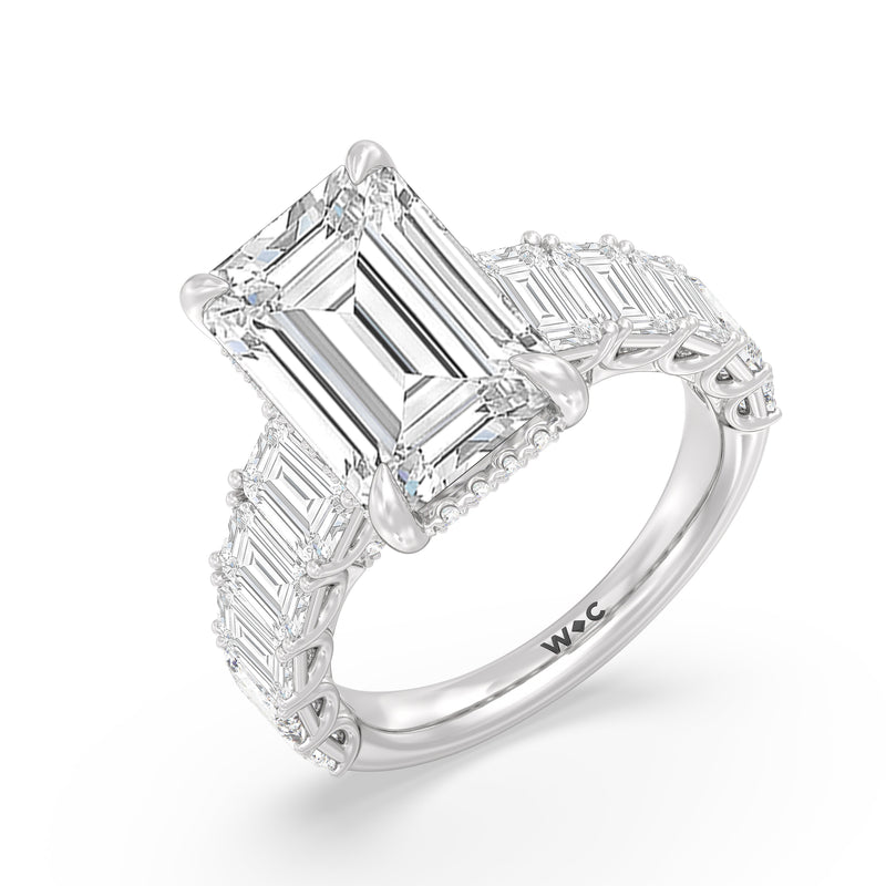 Elegance Emerald Accent Hidden Halo Engagement Ring
