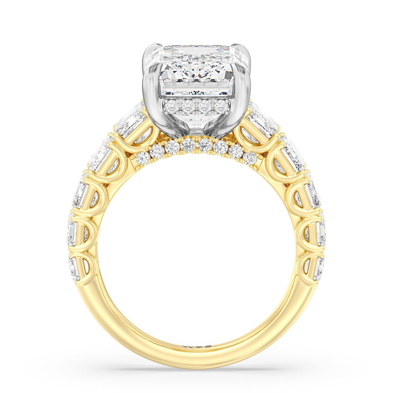 Elegance Emerald Accent Hidden Halo Engagement Ring