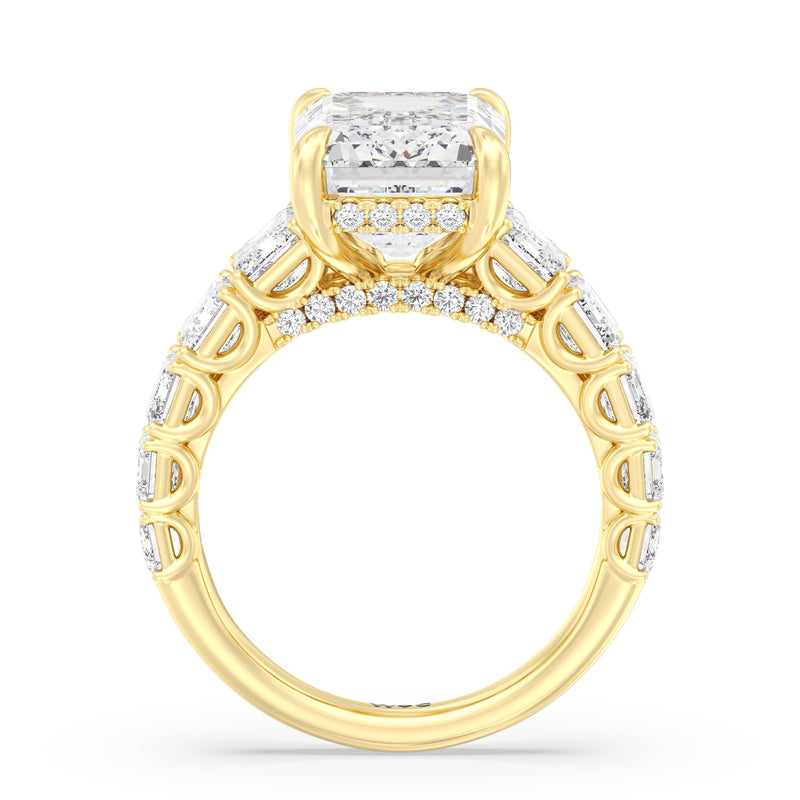 Elegance Emerald Accent Hidden Halo Engagement Ring