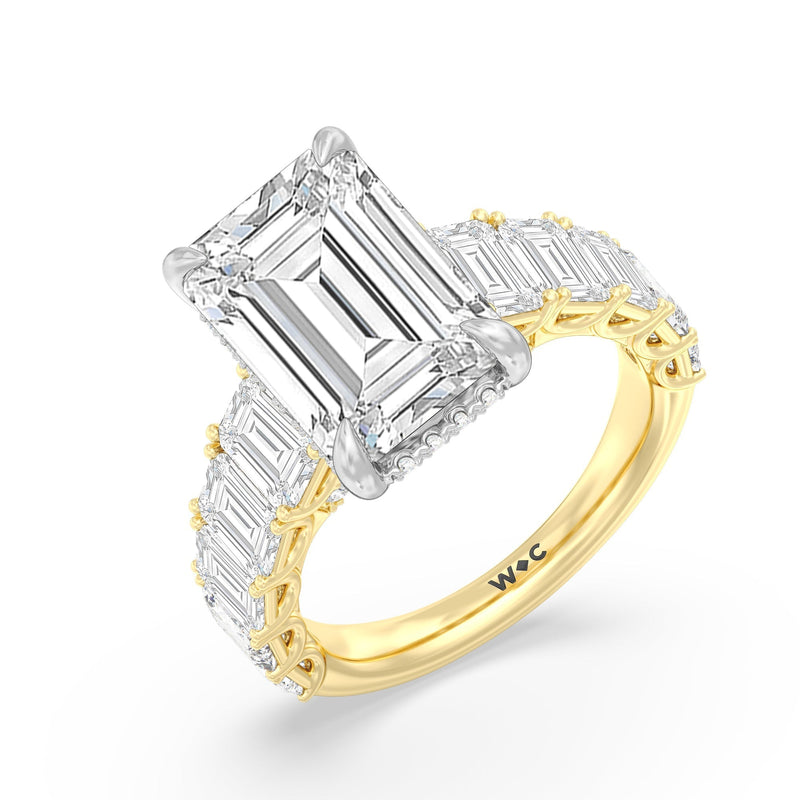 Elegance Emerald Accent Hidden Halo Engagement Ring