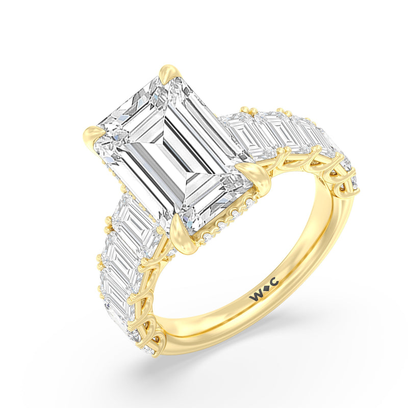 Elegance Emerald Accent Hidden Halo Engagement Ring