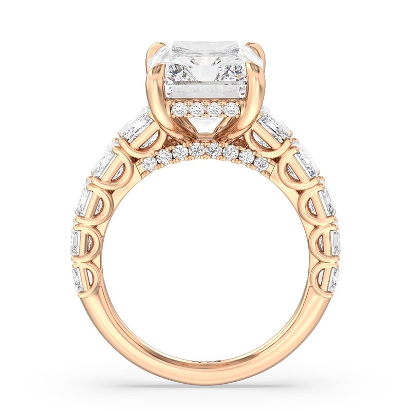 Elegance Emerald Accent Hidden Halo Engagement Ring
