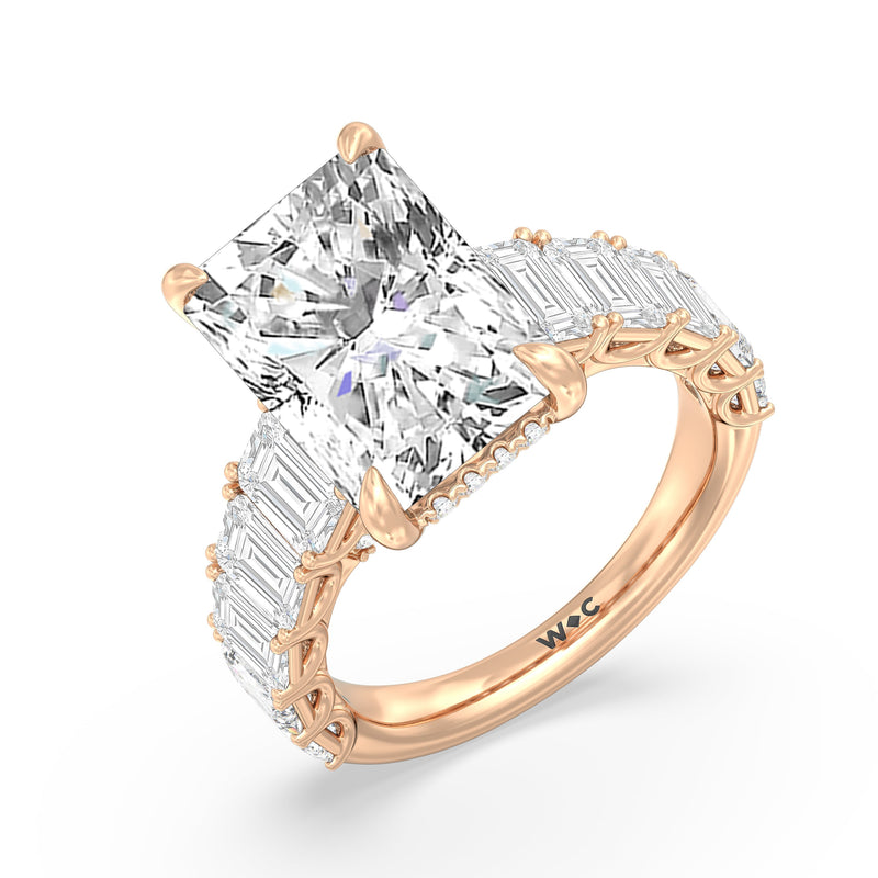 Elegance Emerald Accent Hidden Halo Engagement Ring