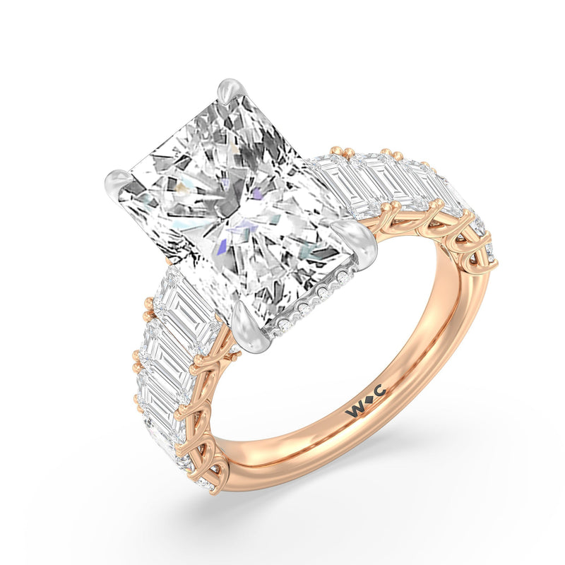 Elegance Emerald Accent Hidden Halo Engagement Ring