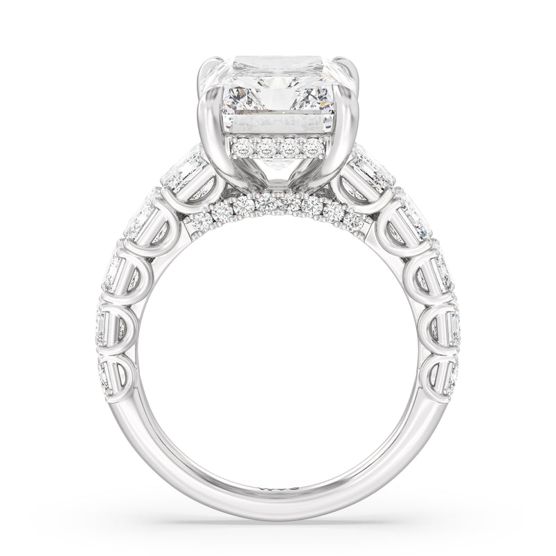 Elegance Emerald Accent Hidden Halo Engagement Ring