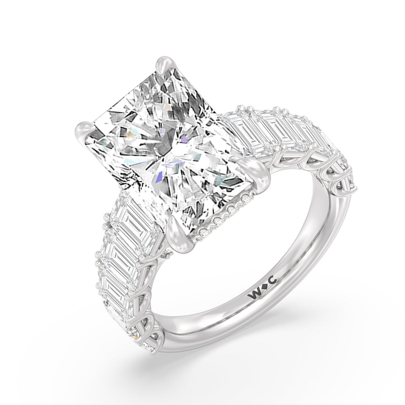 Elegance Emerald Accent Hidden Halo Engagement Ring