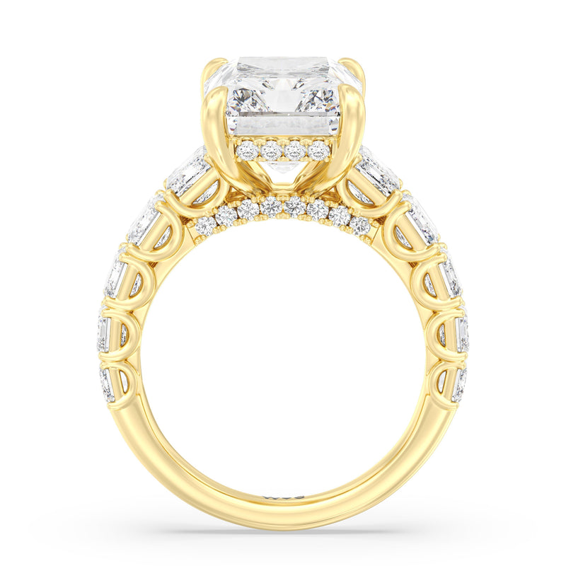 Elegance Emerald Accent Hidden Halo Engagement Ring