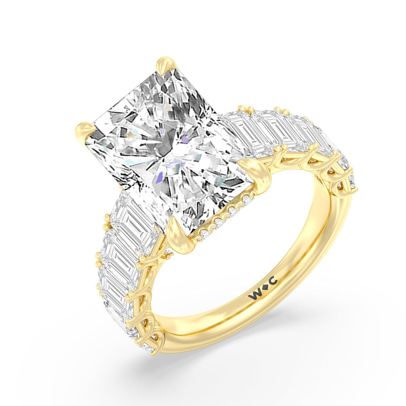 Elegance Emerald Accent Hidden Halo Engagement Ring