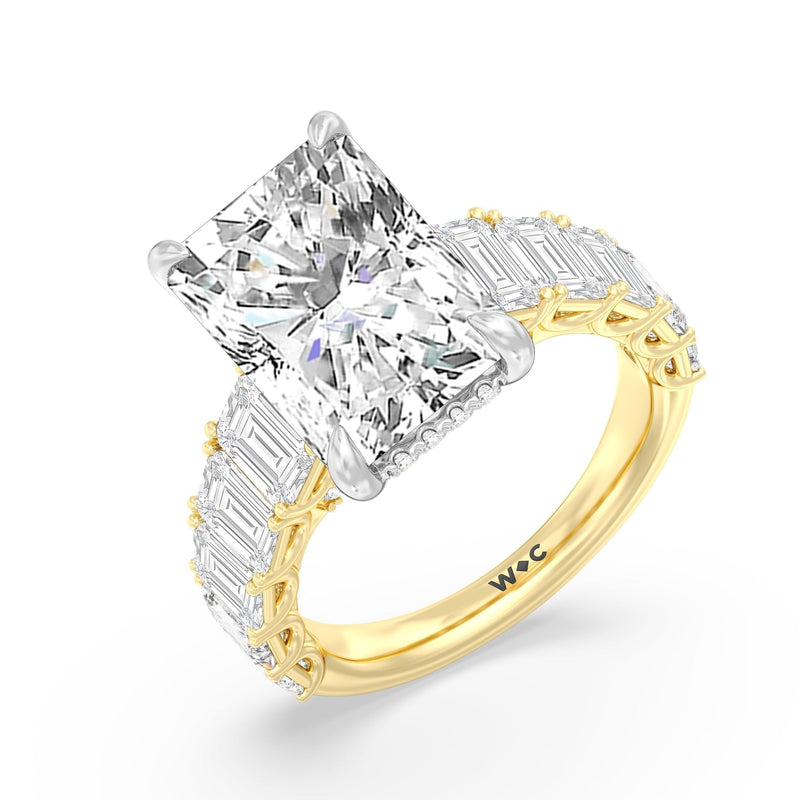 Elegance Emerald Accent Hidden Halo Engagement Ring