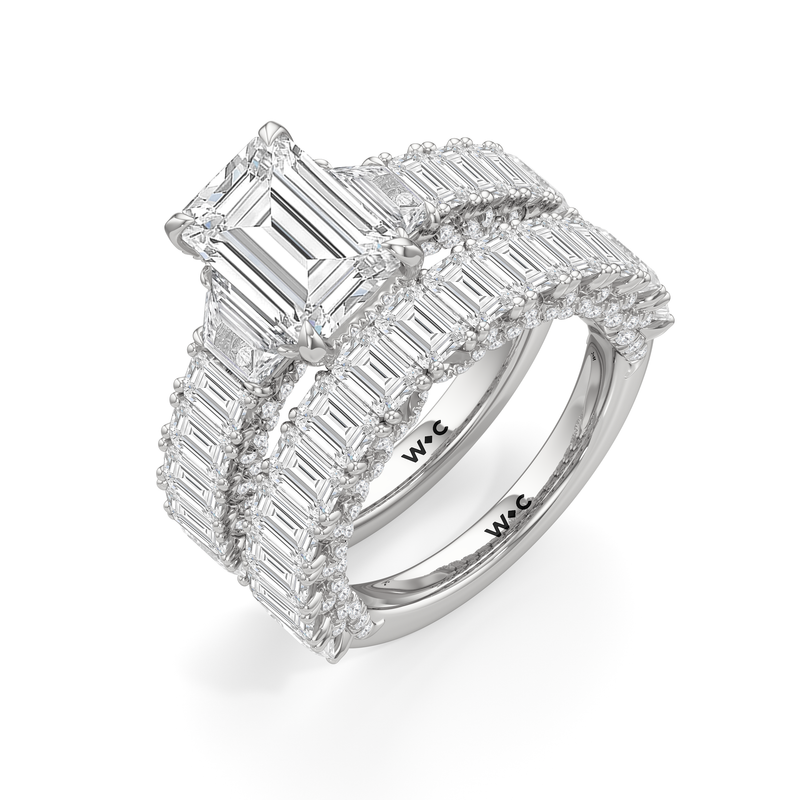 The Roosevelt Three Stone Trapezoid Diamond Wedding Band